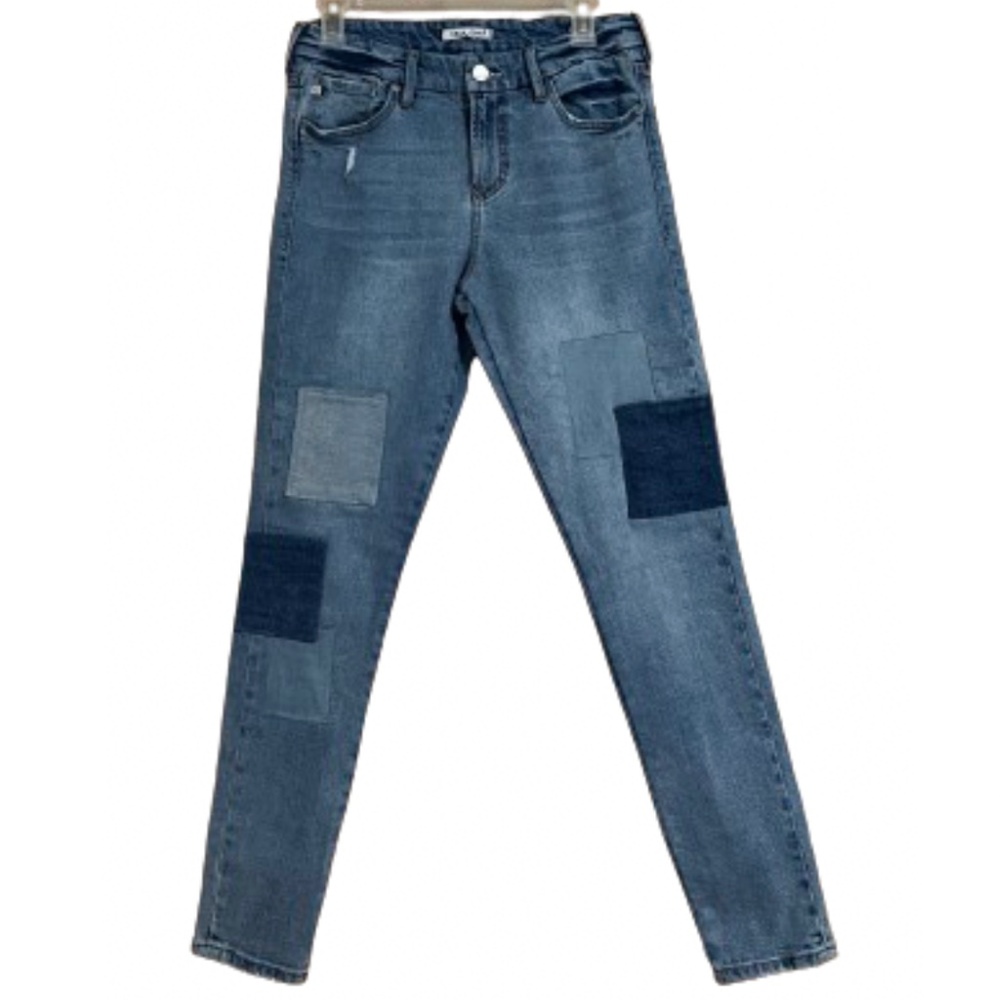 Dear John Women’s Light Wash Blue High Rise Patched Skinny Jeans Sz-28
